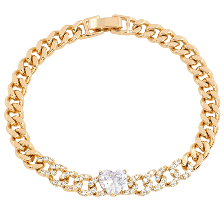 Браслет Xuping Позолота 18K Панцирная цепочка с кристальным сердечком длинна 18см х 6мм фото №1