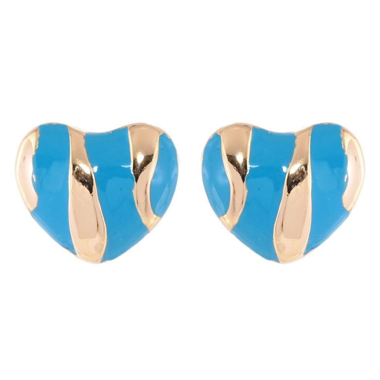 Серьги Xuping Позолота 18K пусеты Сердечки с узором голубой эмалью фото №1 Серьги Xuping Позолота 18K пусеты Сердечки с узором голубой эмалью фото №1