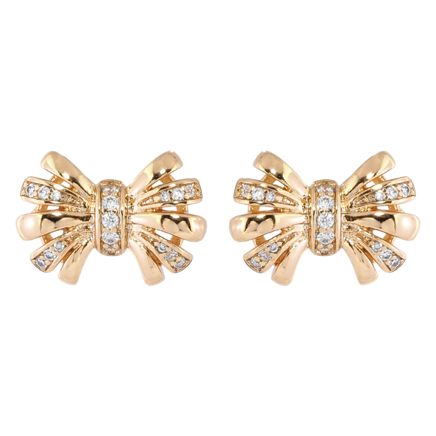 Серьги Xuping Позолота 18K пусеты Бантики с цирконием фото №1