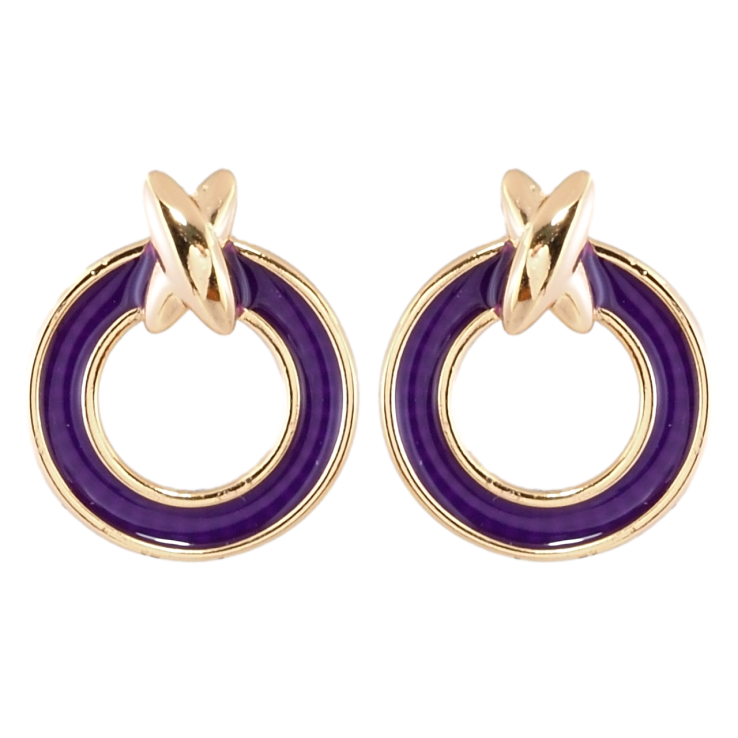 Серьги Xuping Позолота 18K пусеты Колечки с фиолетовой эмалью фото №14