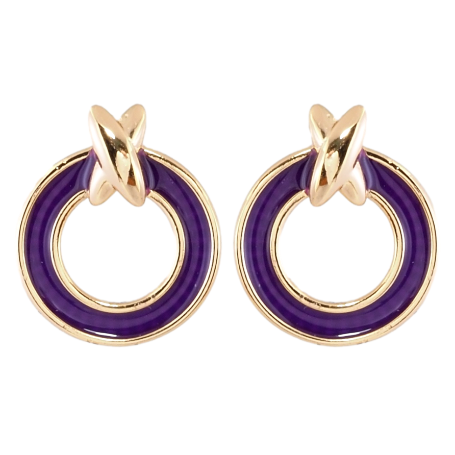Серьги Xuping Позолота 18K пусеты Колечки с фиолетовой эмалью фото №1