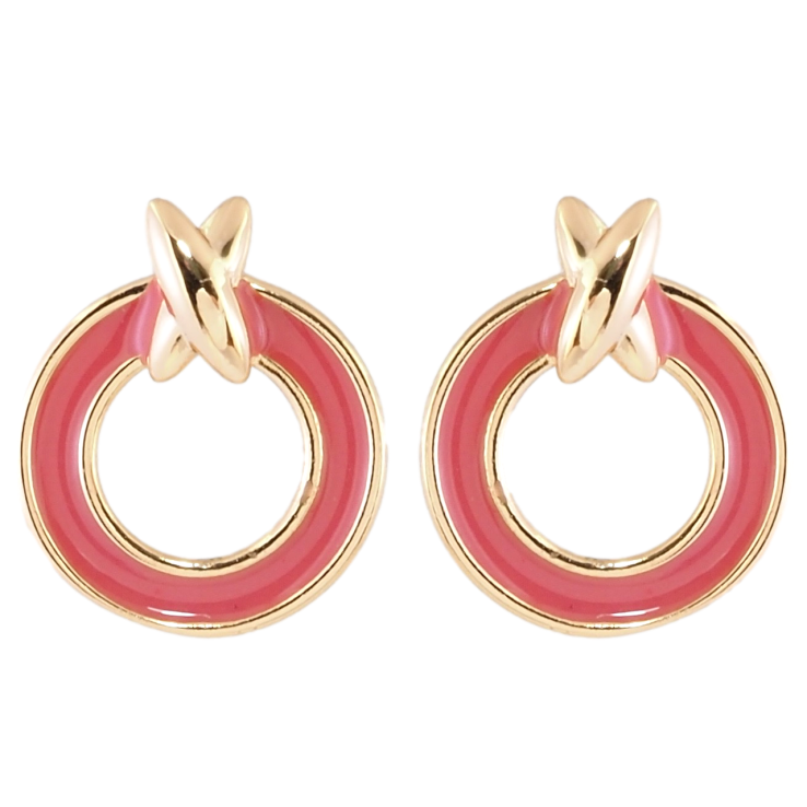 Серьги Xuping Позолота 18K пусеты Колечки с розовой эмалью фото №20