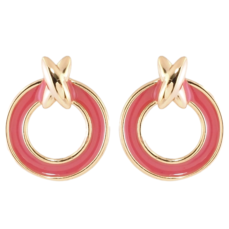 Серьги Xuping Позолота 18K пусеты Колечки с розовой эмалью фото №1