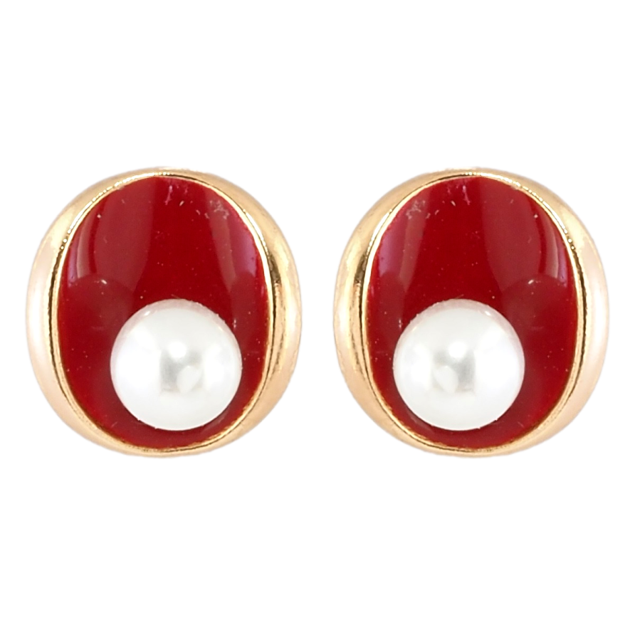 Серьги Xuping Позолота 18K пусеты Овалы с красной эмалью и жемчужинами фото №1