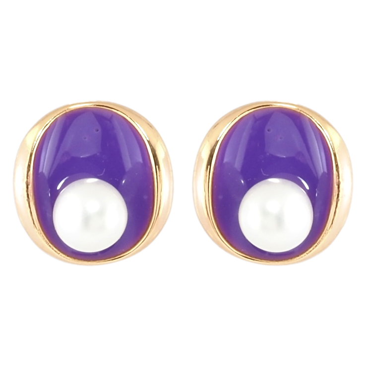 Серьги Xuping Позолота 18K пусеты Овалы с фиолетовой эмалью и жемчужинами фото №11