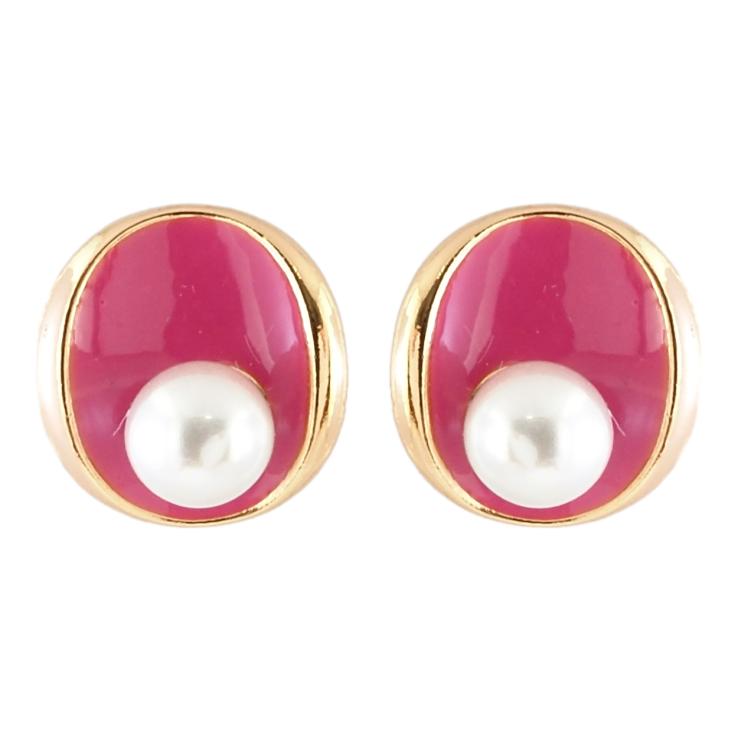 Серьги Xuping Позолота 18K пусеты Овалы с розовой эмалью и жемчужинами фото №12