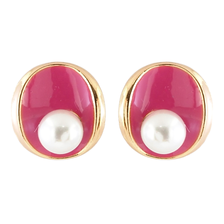 Сережки Xuping Позолота 18K пусети Овали з рожевою емаллю та перлинами фото №1 Сережки Xuping Позолота 18K пусети Овали з рожевою емаллю та перлинами фото №1