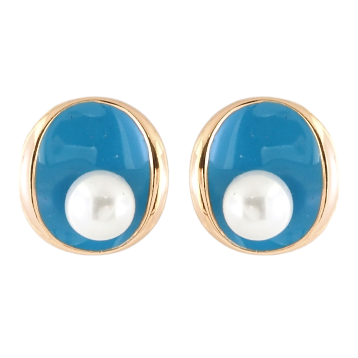 Серьги Xuping Позолота 18K пусеты Овалы с голубой эмалью и жемчужинами фото №14