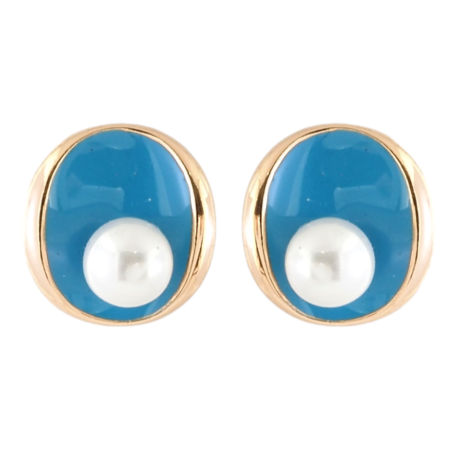 Серьги Xuping Позолота 18K пусеты Овалы с голубой эмалью и жемчужинами фото №1