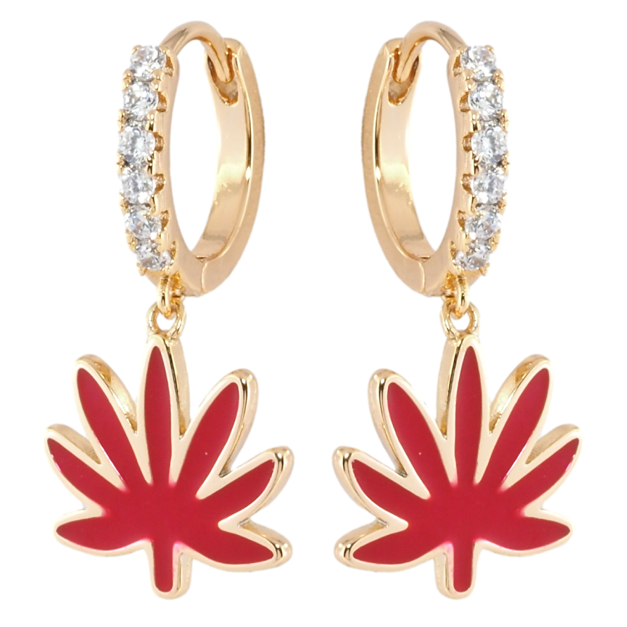 Серьги Xuping Позолота 18K подвески на колечках Листики с красной эмалью фото №1