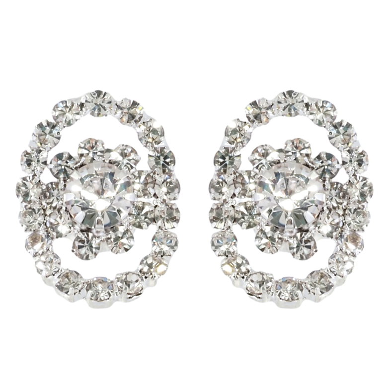 Сережки пусети Овали з квіточками зі страз» фото №1 Сережки пусети Овали з квіточками зі страз» фото №1