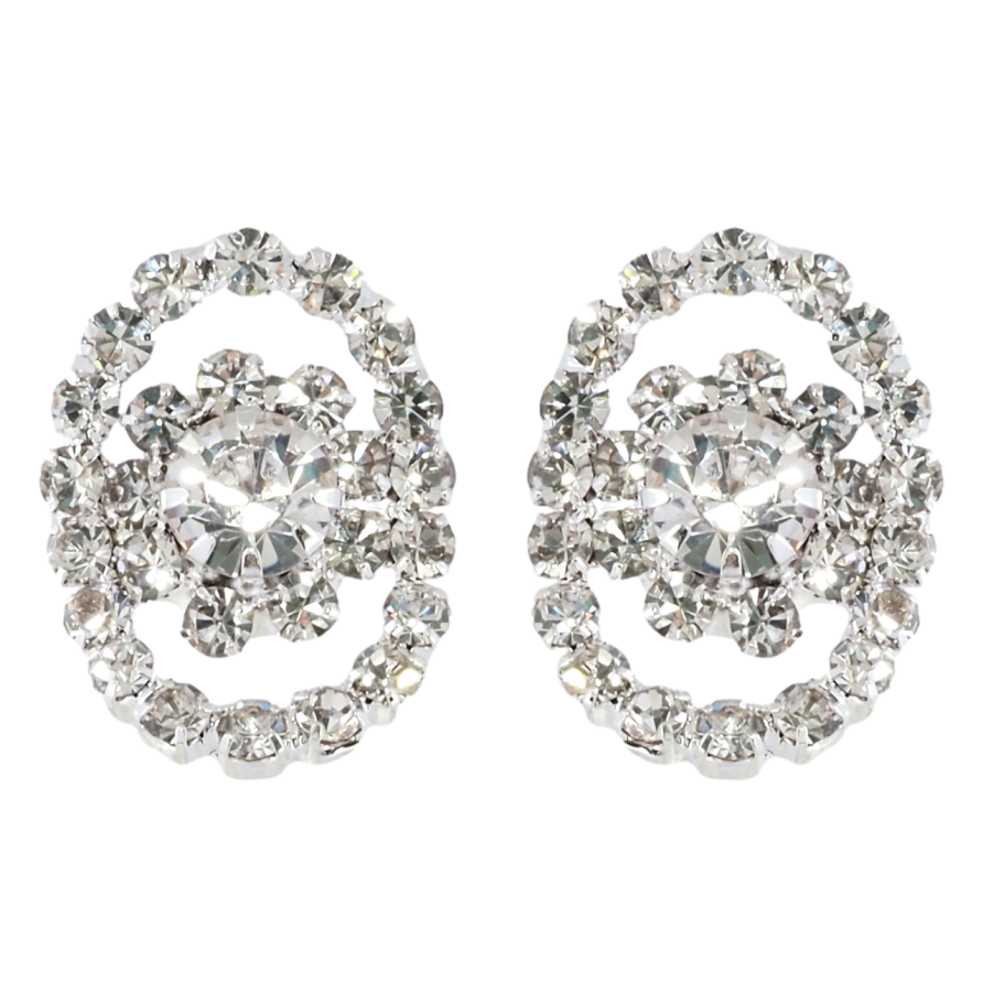 Серьги пусеты Овалы с цветочками из страз фото №1 Серьги пусеты Овалы с цветочками из страз фото №1