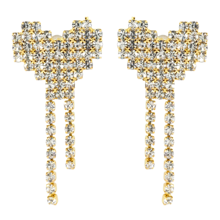 Серьги пусеты Сердечки с инкрустацией стразами фото №3