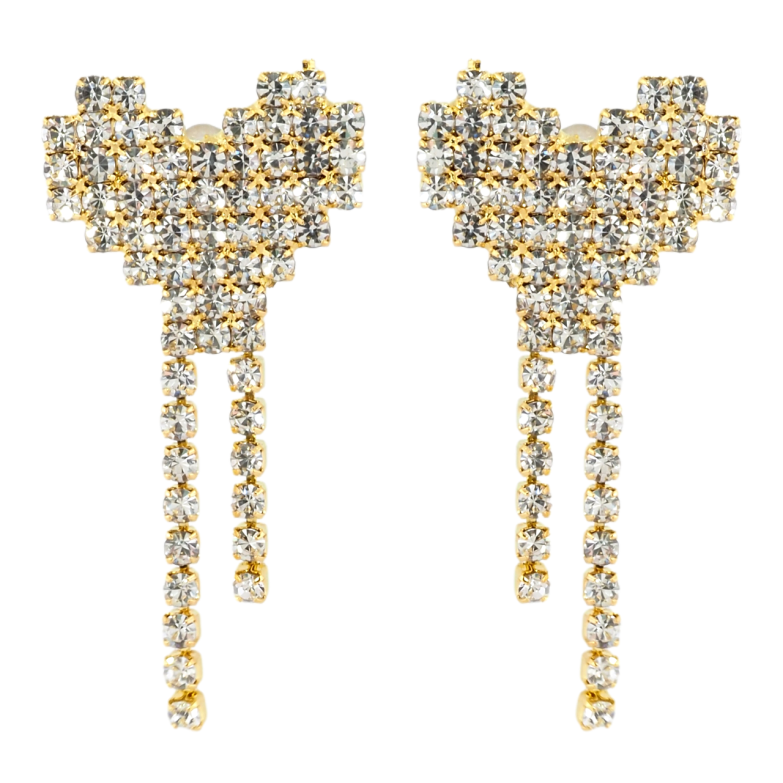 Серьги пусеты Сердечки с инкрустацией стразами фото №1