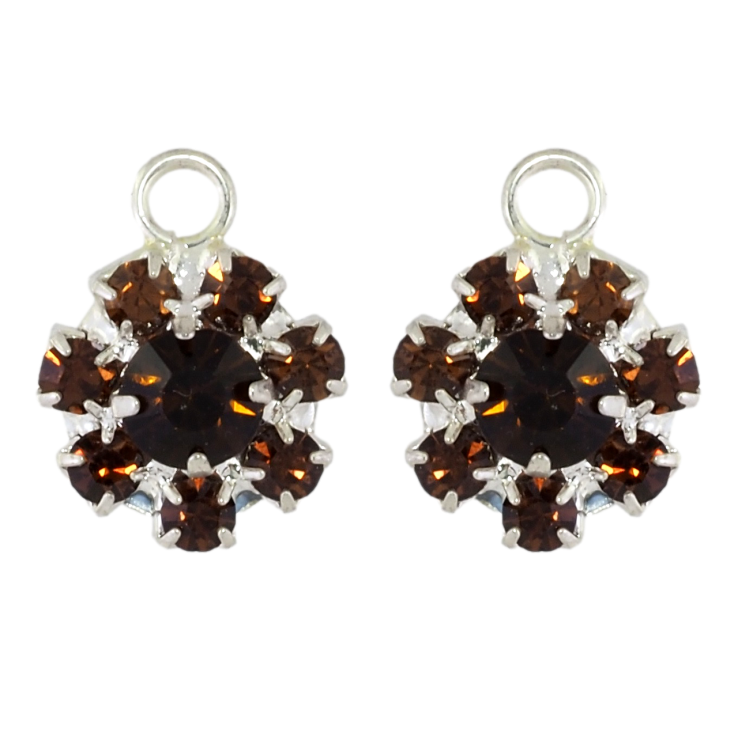 Серьги пусеты Цветочки с коричневыми стразами фото №14