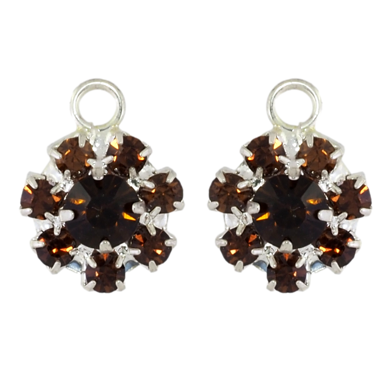 Сережки пусети Квіточки з коричневими стразами» фото №1