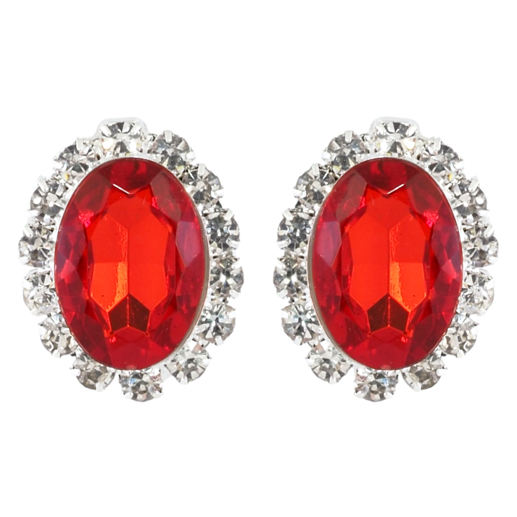 Серьги пусеты Красные кристаллы в обрамлении страз фото №13