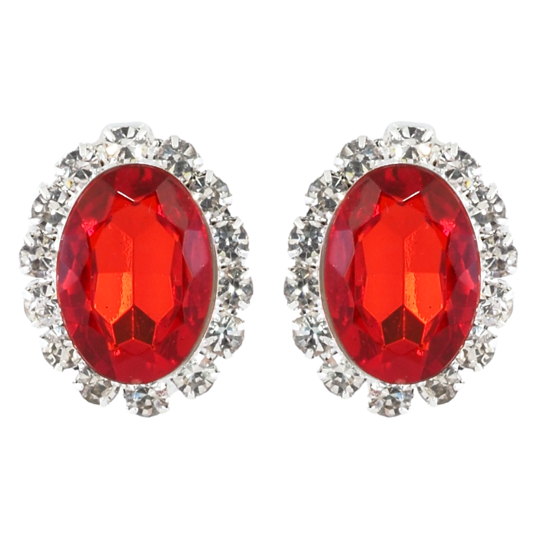 Серьги пусеты Красные кристаллы в обрамлении страз фото №2