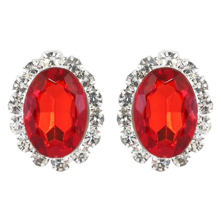 Серьги пусеты Красные кристаллы в обрамлении страз фото №1