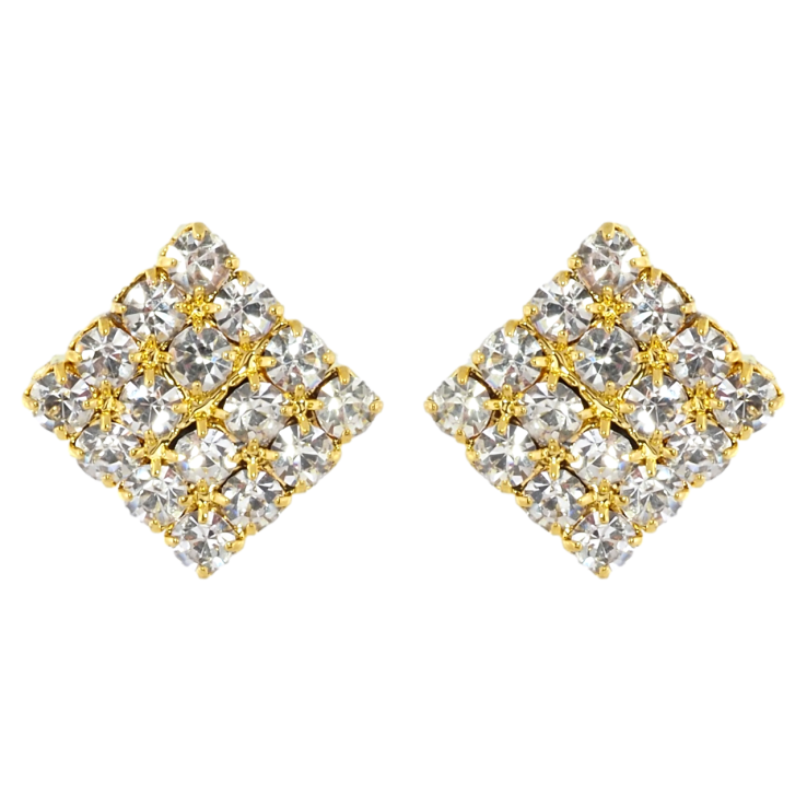 Серьги пусеты Инкрустация стразами 11х12мм фото №4