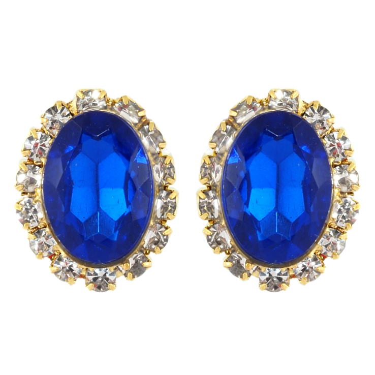 Серьги пусеты Синие кристаллы в обрамлении страз фото №6