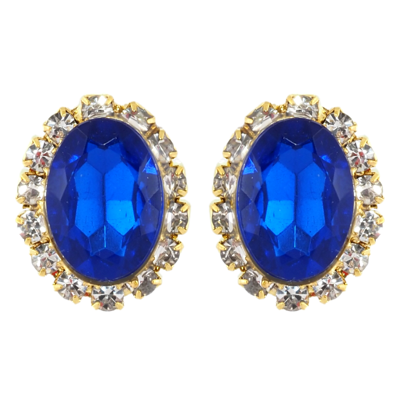 Сережки пусети Сині кристали в обрамленні страз» фото №22