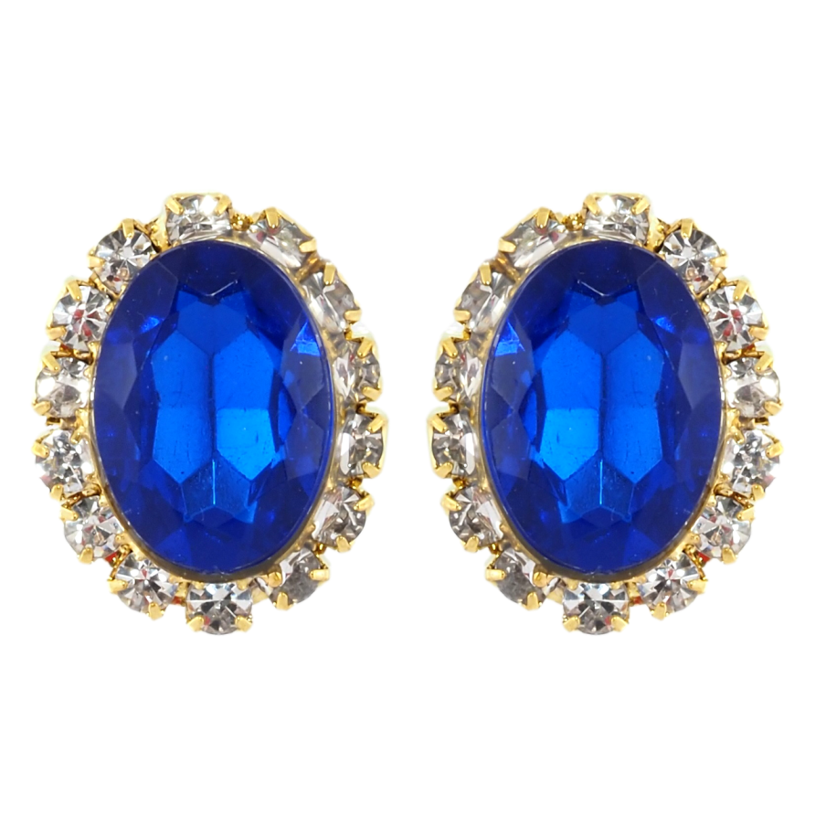 Серьги пусеты Синие кристаллы в обрамлении страз фото №1