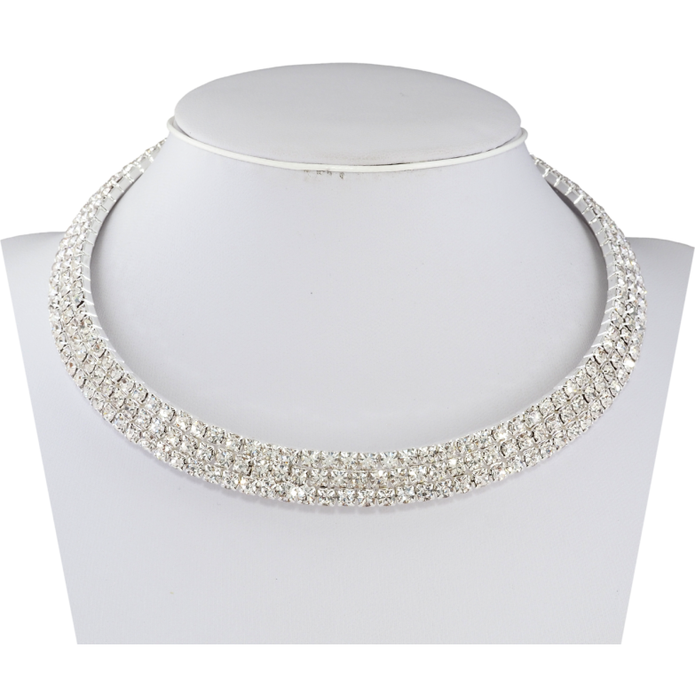 Кольє Доріжка страз в 3 ряди довжина 32см +10см дод.ланцюжок х 11мм фото №1