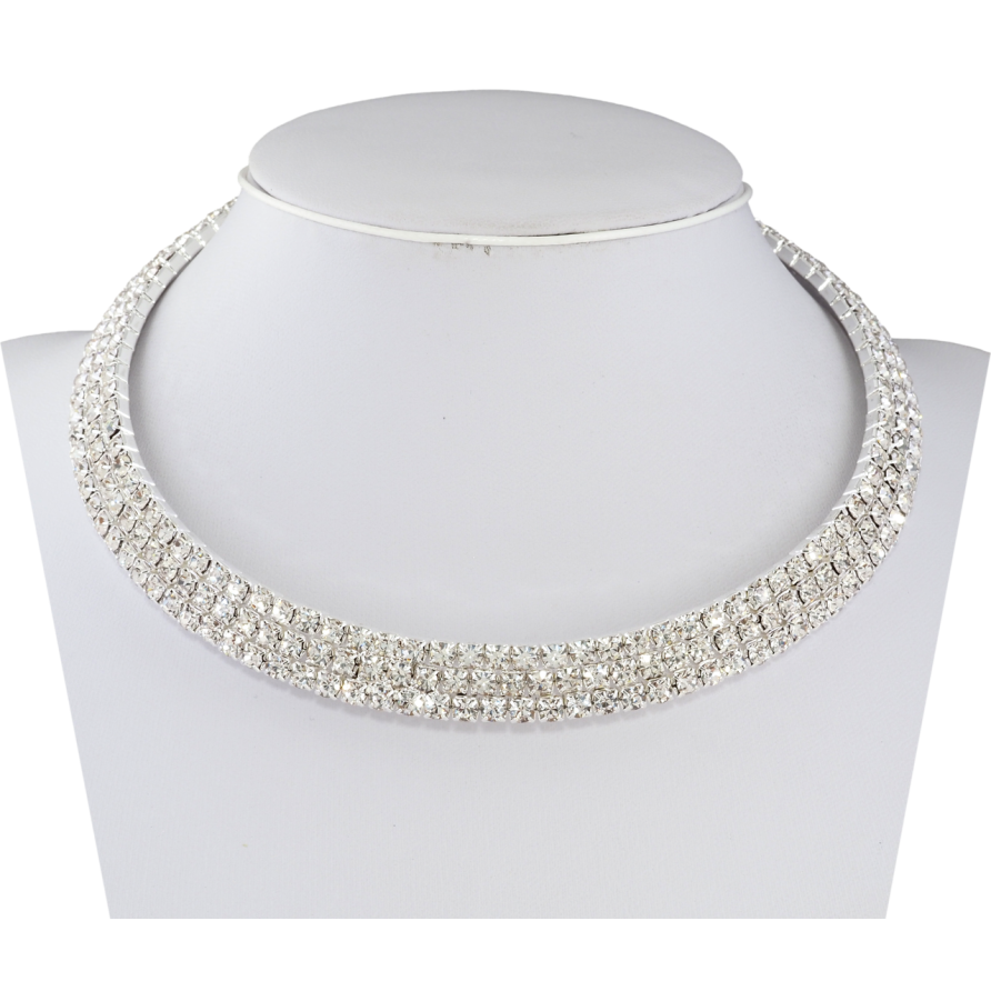 Кольє Доріжка страз в 3 ряди довжина 32см +10см дод.ланцюжок х 11мм фото №1