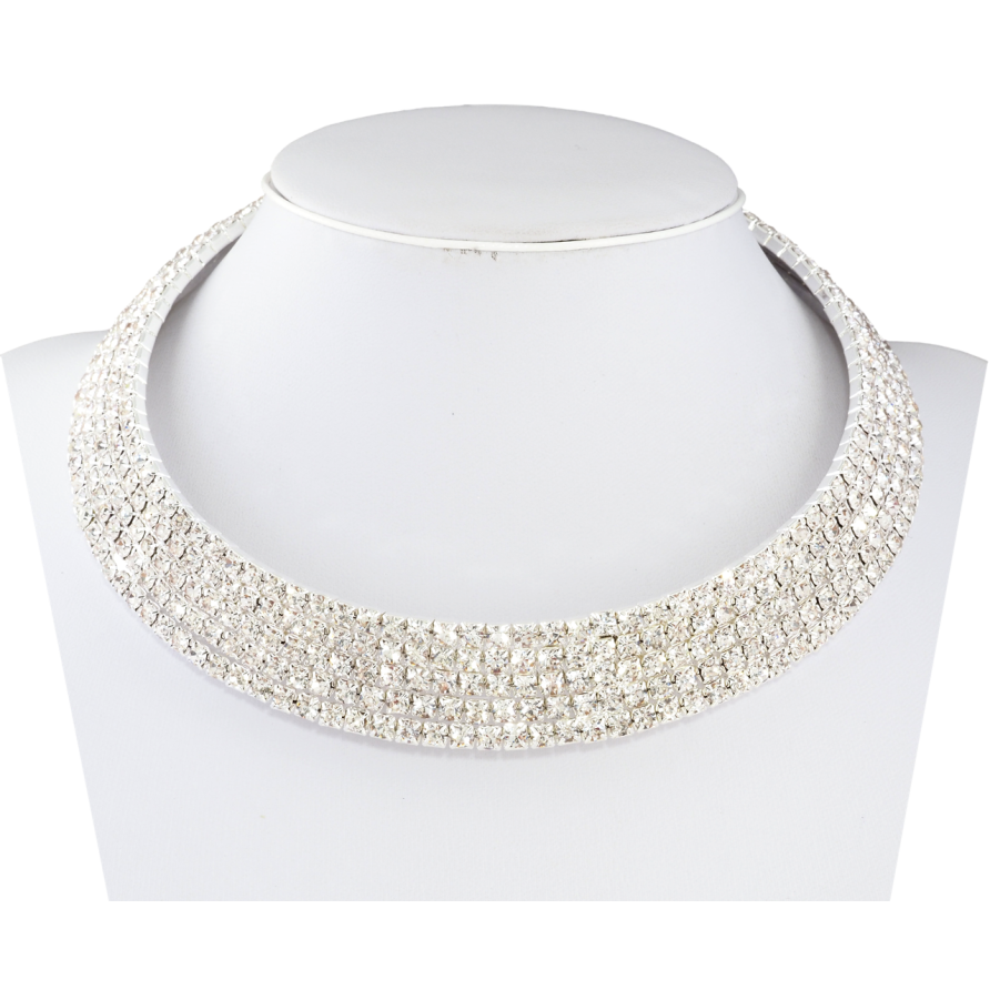 Колье Дорожка страз в 5 рядов длина 31.5см +10.5см доп.цепочка х 18мм фото №1