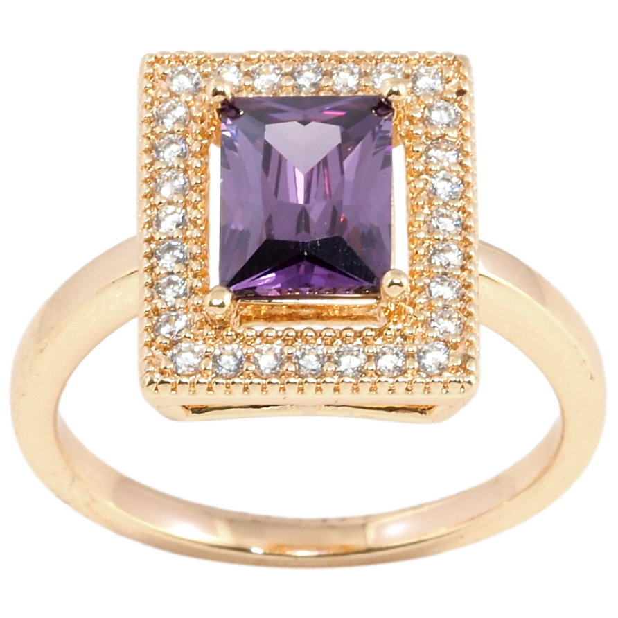 Кольцо Xuping M&L Цвет 18К Сиреневый фианит в обрамлении циркония фото №1