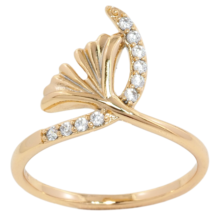 Кольцо Xuping Позолота 18K Листик с дорожкой циркония фото №1