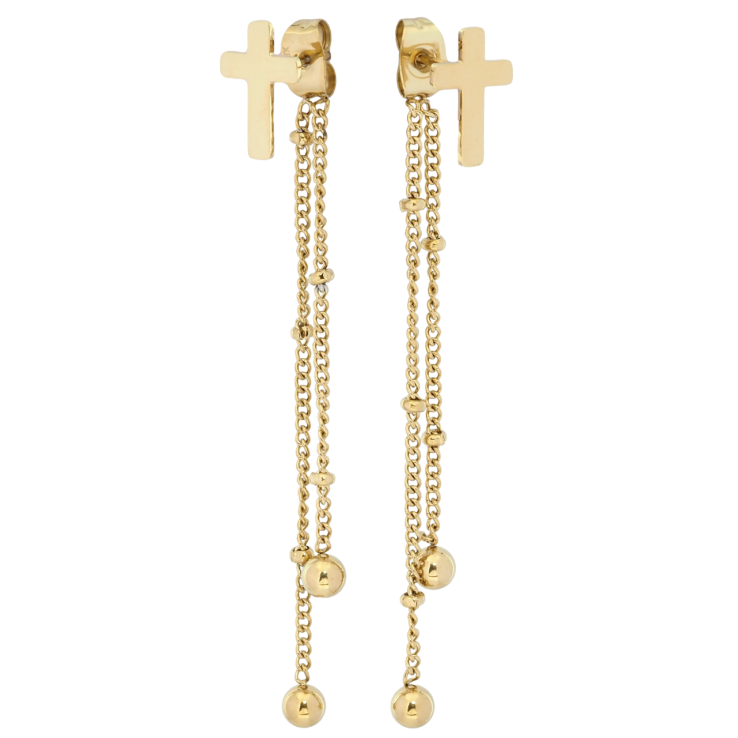 Серьги Xuping TTM Stainless Steel цвет 14K пусеты-джекеты Крестики с подвесками фото №2