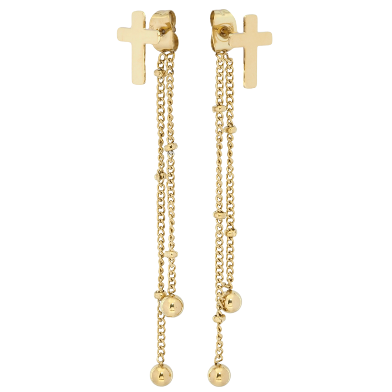 Сережки Xuping TTM Stainless Steel колір 14K пусети-джекети «Хрестики з підвісками» фото №12