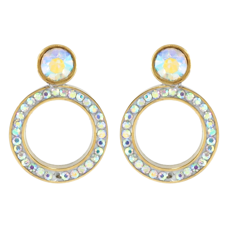 Серьги Xuping TTM Stainless Steel цвет 14K пусеты Круги с радужными фианитами фото №19