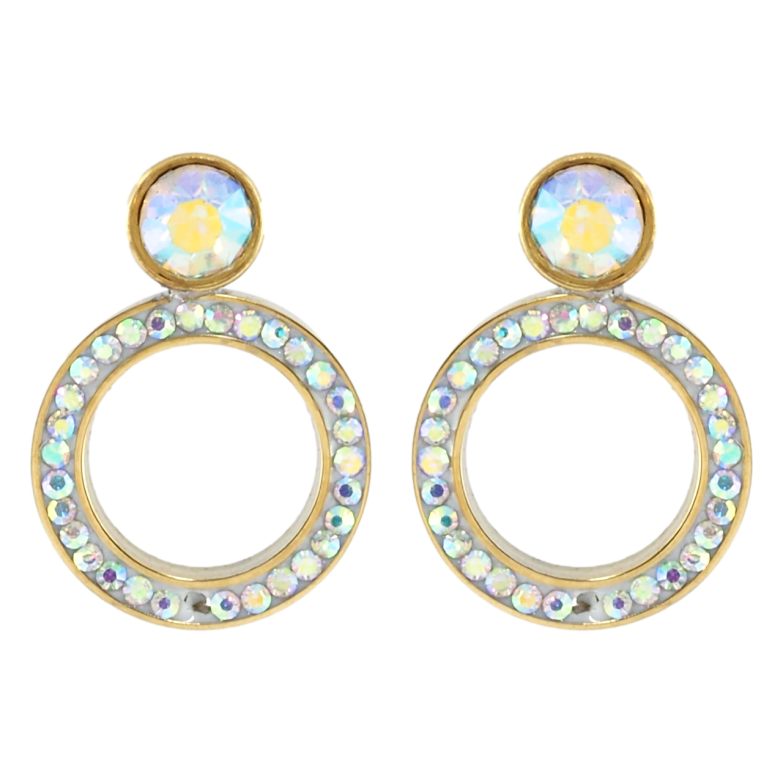 Серьги Xuping TTM Stainless Steel цвет 14K пусеты Круги с радужными фианитами фото №1