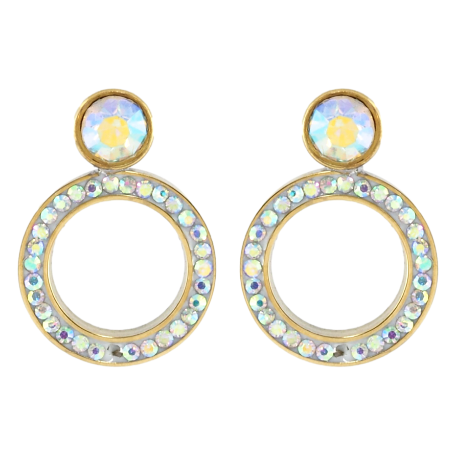 Серьги Xuping TTM Stainless Steel цвет 14K пусеты Круги с радужными фианитами фото №1