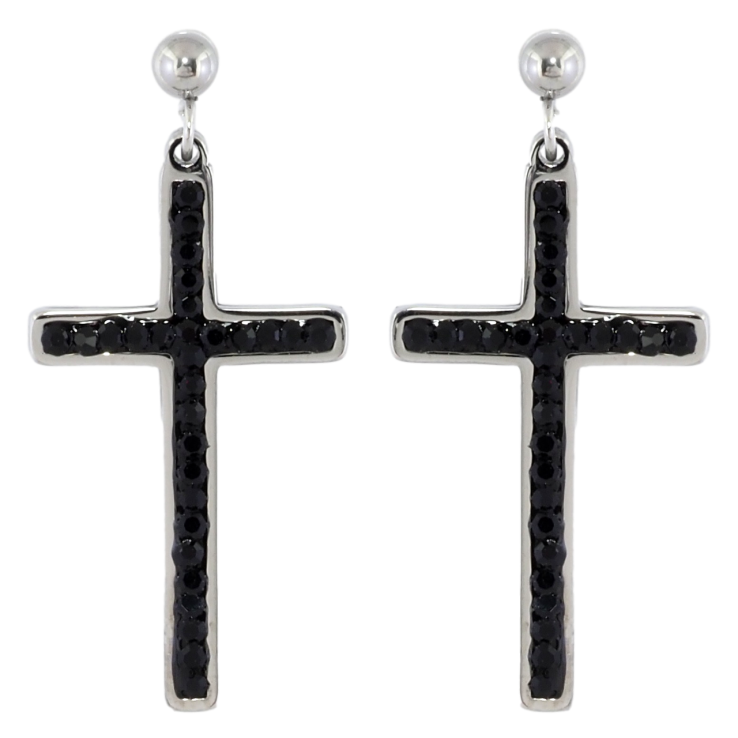 Серьги Xuping TTM Stainless Steel цвет Родий пусеты Крестики с черными кристаллами фото №21