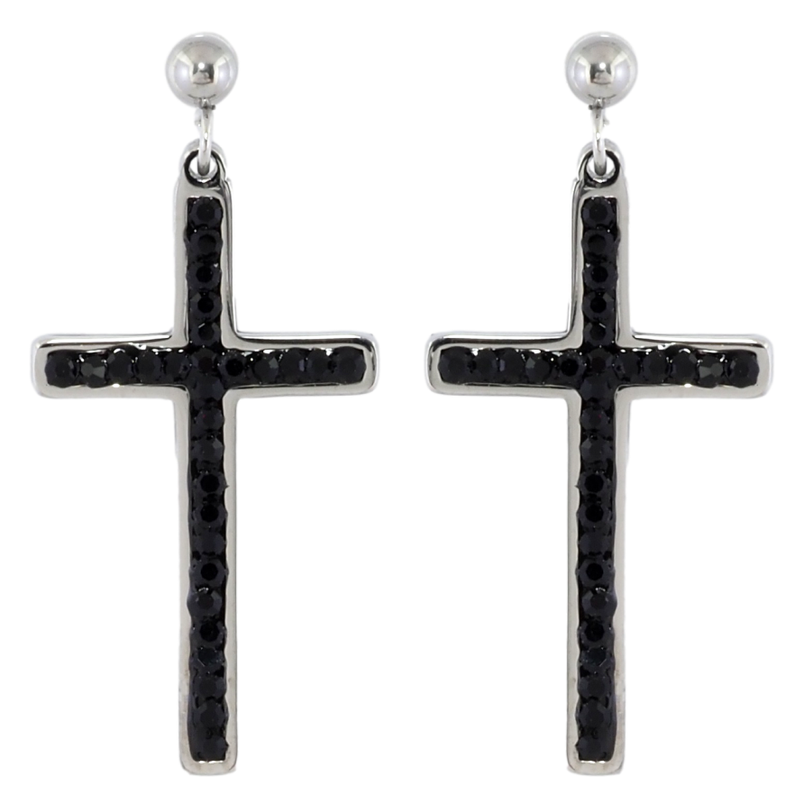 Серьги Xuping TTM Stainless Steel цвет Родий пусеты Крестики с черными кристаллами фото №1