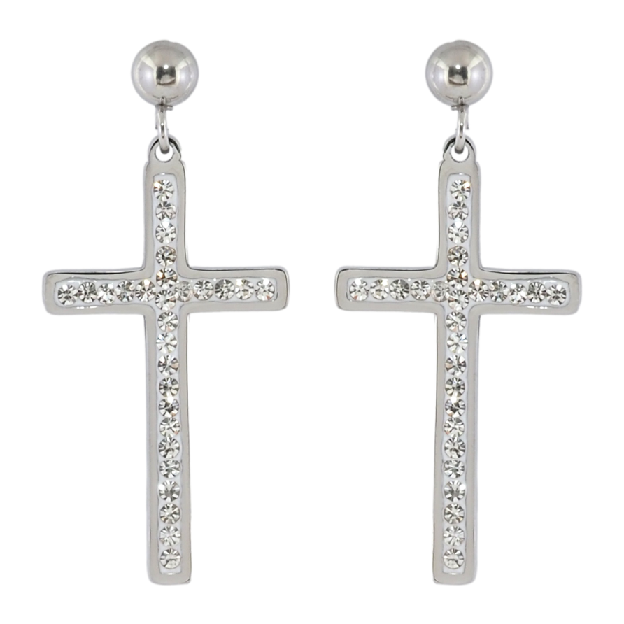 Серьги Xuping TTM Stainless Steel цвет Родий пусеты Крестики с кристаллами фото №1