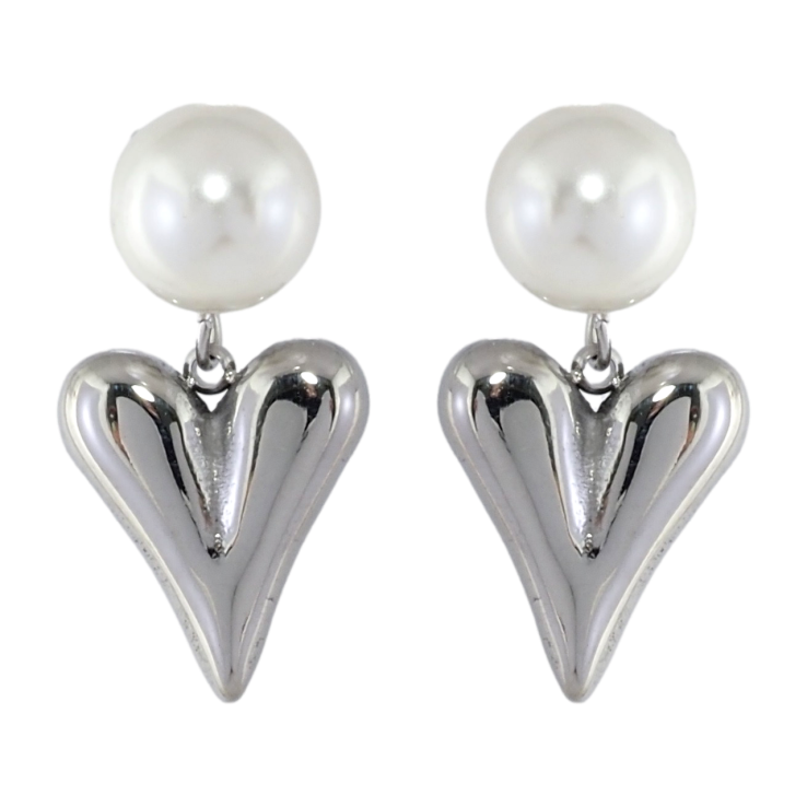 Серьги Xuping TTM Stainless Steel цвет Родий пусеты Сердечки с жемчужными бусинами фото №16