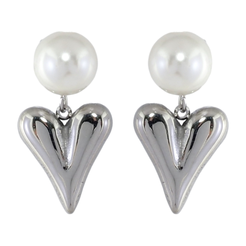 Серьги Xuping TTM Stainless Steel цвет Родий пусеты Сердечки с жемчужными бусинами фото №4