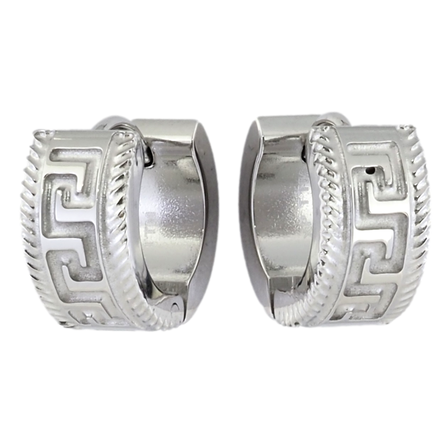 Серьги Xuping TTM Stainless Steel цвет Родий колечки Греческий узор фото №1