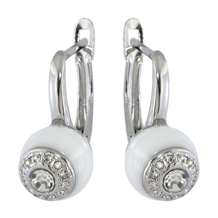 Серьги Xuping TTM Stainless Steel цвет Родий английский замок Узор с белой керамикой и цирконием фото №14