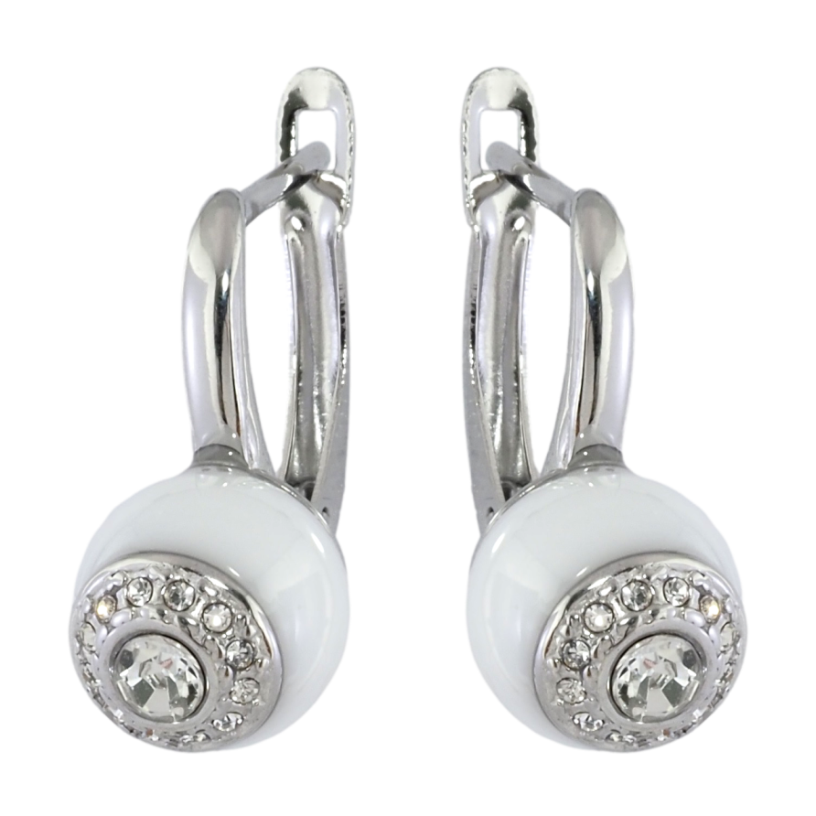 Серьги Xuping TTM Stainless Steel цвет Родий английский замок Узор с белой керамикой и цирконием фото №1