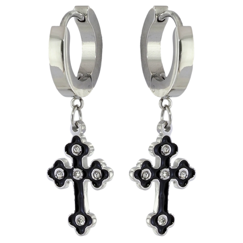 Сережки Xuping TTM Stainless Steel колір Родій підвіски на колечках «Хрестики» фото №1