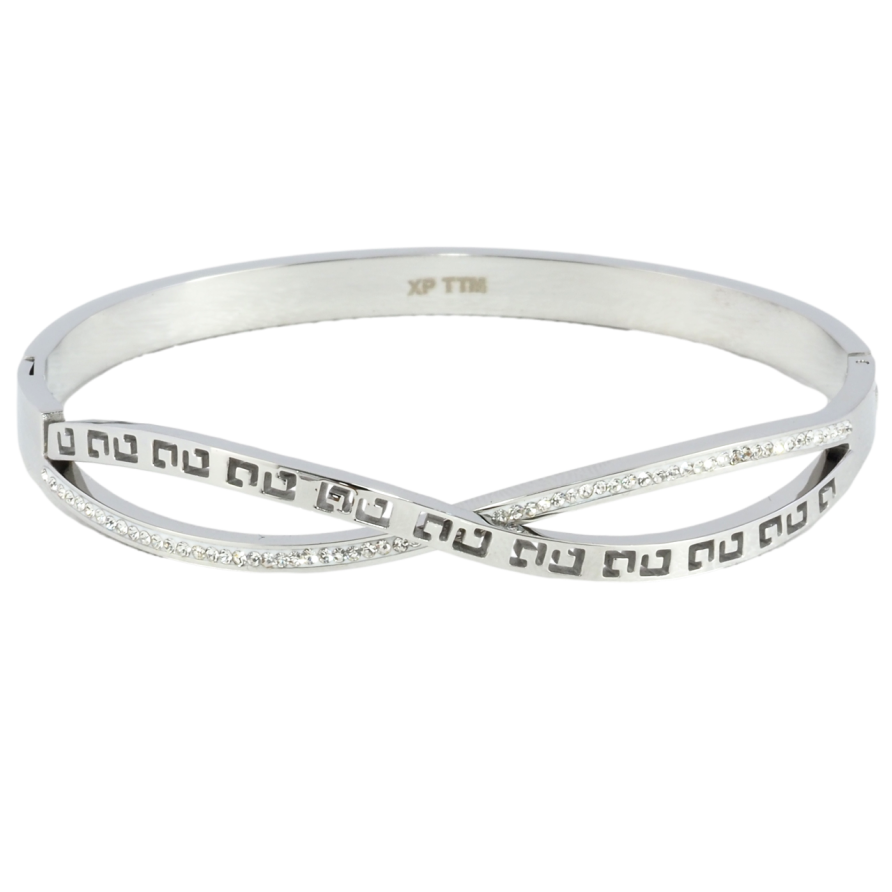 Браслет Xuping ТТМ Stainless Steel колір Родій «Різьблений візерунок з доріжкою цирконію» ø 6см фото №1