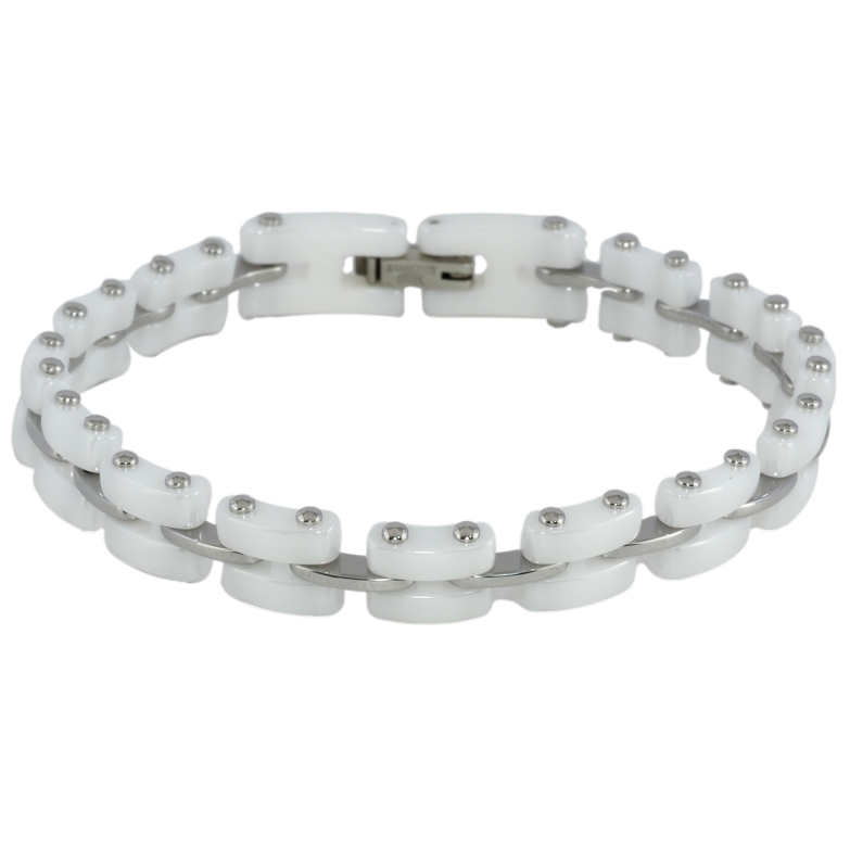 Браслет Xuping ТТМ Stainless Steel колір Родій Ланки з білої кераміки» розмір 19см х 8мм фото №2