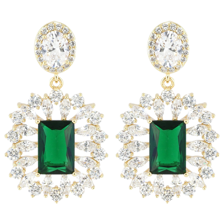 Серьги Xuping JEAN GOUJON Позолота 14K пусеты Изысканные подвески с инкрустацией цирконием и зеленым фианитом фото №1