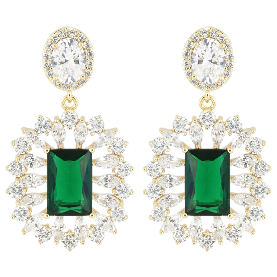 Серьги Xuping JEAN GOUJON Позолота 14K пусеты Изысканные подвески с инкрустацией цирконием и зеленым фианитом фото №1